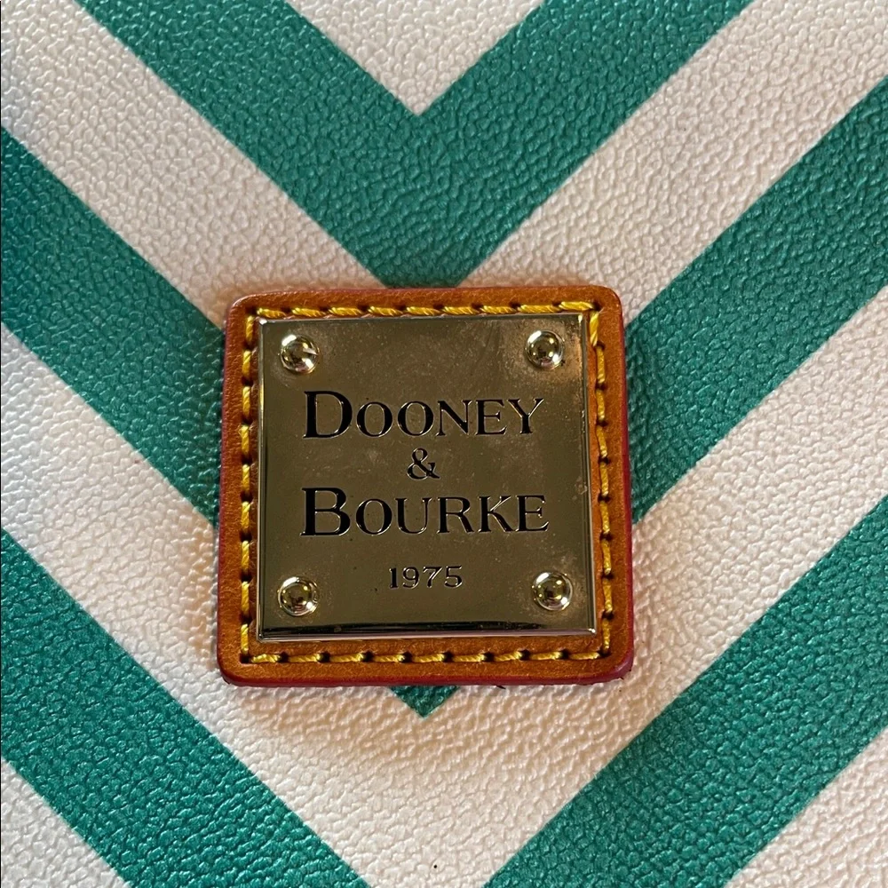 Dooney & Bourke Teal and White Chevron Leisure Shopper Tote - Picture 5 of 5